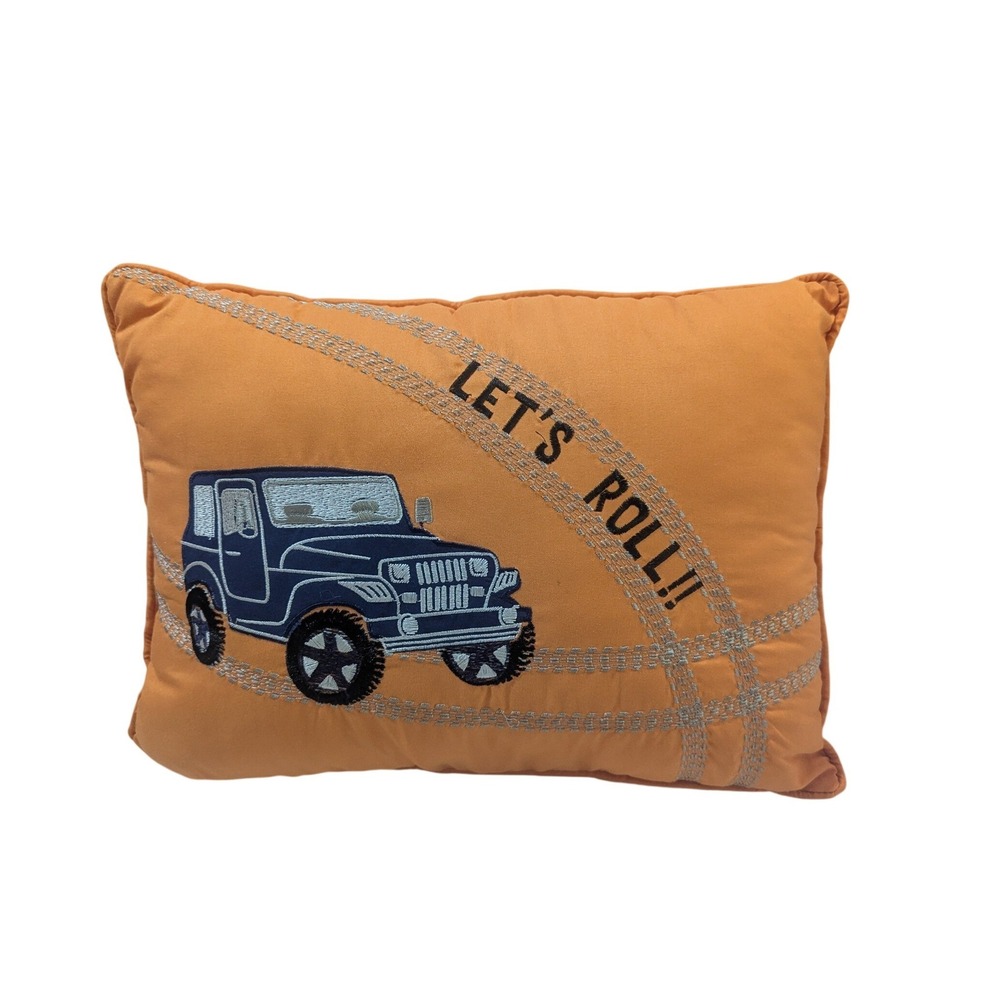 Lightning Bug Orange Lets Roll Off-Road Vehicle‎ Embroidered Decorative Pillow